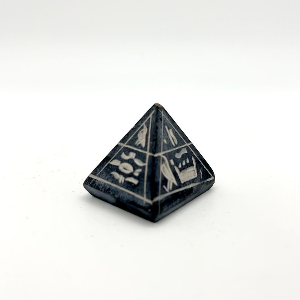 Egyptian Style Decorative Pyramid Paperweight with Hieroglyphic Symbols Basalt‎